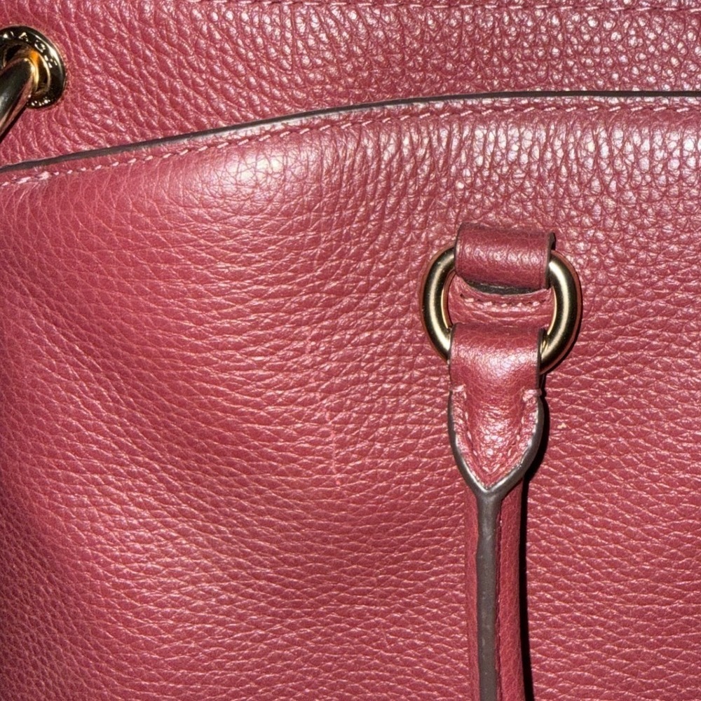 Coach Pebble Leather Satchel Burgundy Gold Hardware Top Handle Crossbody Bag - Picture 3 of 10